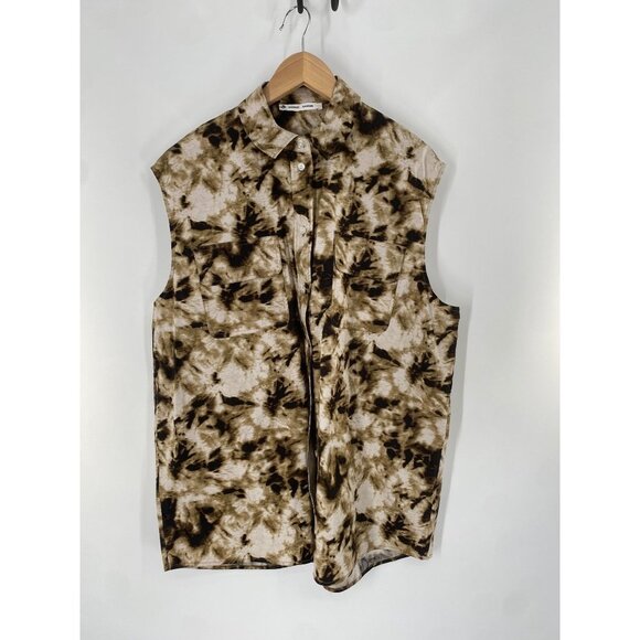 Samsoe SAMSOE LARGE Shirt Top Button Down Camouflage Clay Sleeveless Womens Rela - Picture 1 of 6